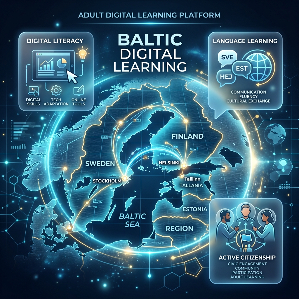 Stylized map showing Baltic sea connections representing the PANSO digital course